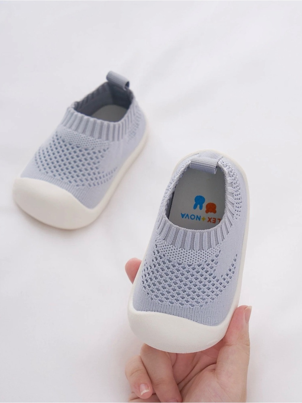 Alex + Nova Skipper Mesh Baby First Walker Sneaker Shoes - Grey-  size 6